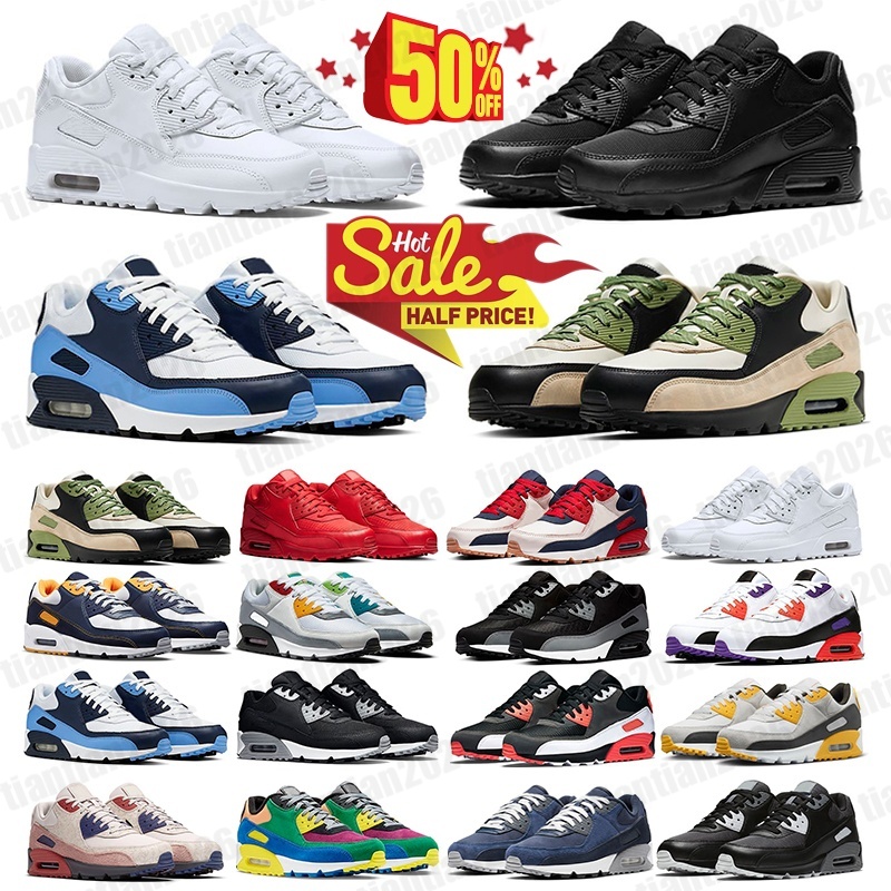 2026 Designer shoes Men women 90 Running Sports Shoes Triple White Black Red 90s Wolf Grey Polka Dot Orange Laser Blue Runner Hyper Grape Royal Women sneakers 36-46