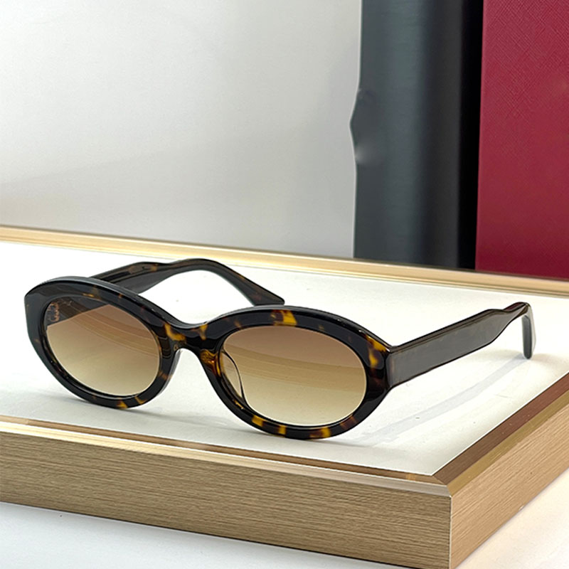 Lady Classic Leopard Print Oval Full Frame Eyewear 0588S Men Luxury Oval Acetate Sunglasses Outdoor Goggles UV400 Vacation Style Glasses