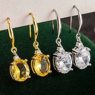 925 Sterling Silver Oval Zircons Earrings Ladies Fashion Simple Birthday Party Wedding Anniversary Jewelry Gift
