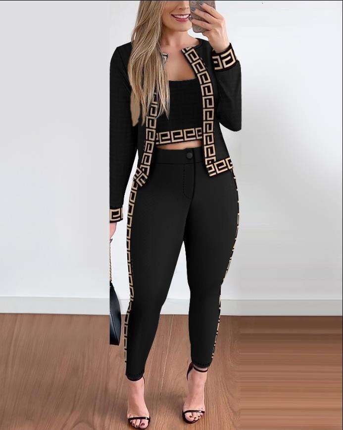Creative Spring Autumn European and American Style Street Fashion Women's Vest Cardigan Tight Pants Three-Piece Set Hot Sale