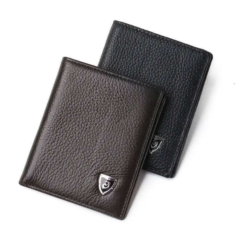 Genuine Leather Men Wallet Premium Product Real Cowhide Wallets For Man Short Black Credit Card Cash Receipt Holder Purse