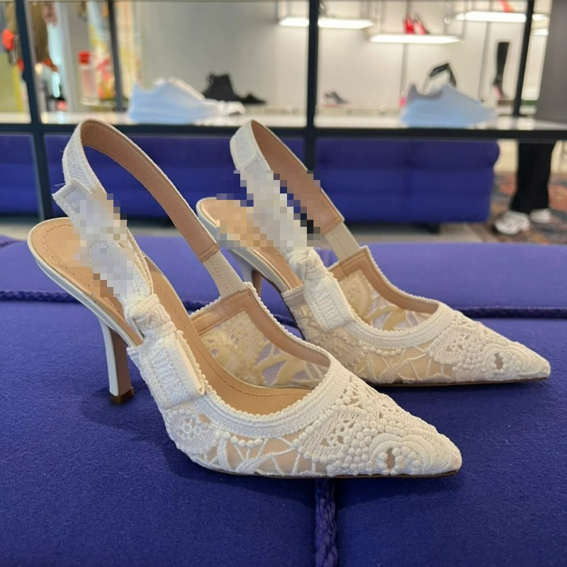 Letter Lace Fabric Bow High-heeled White Wedding Shoes and Banquet Single Shoe