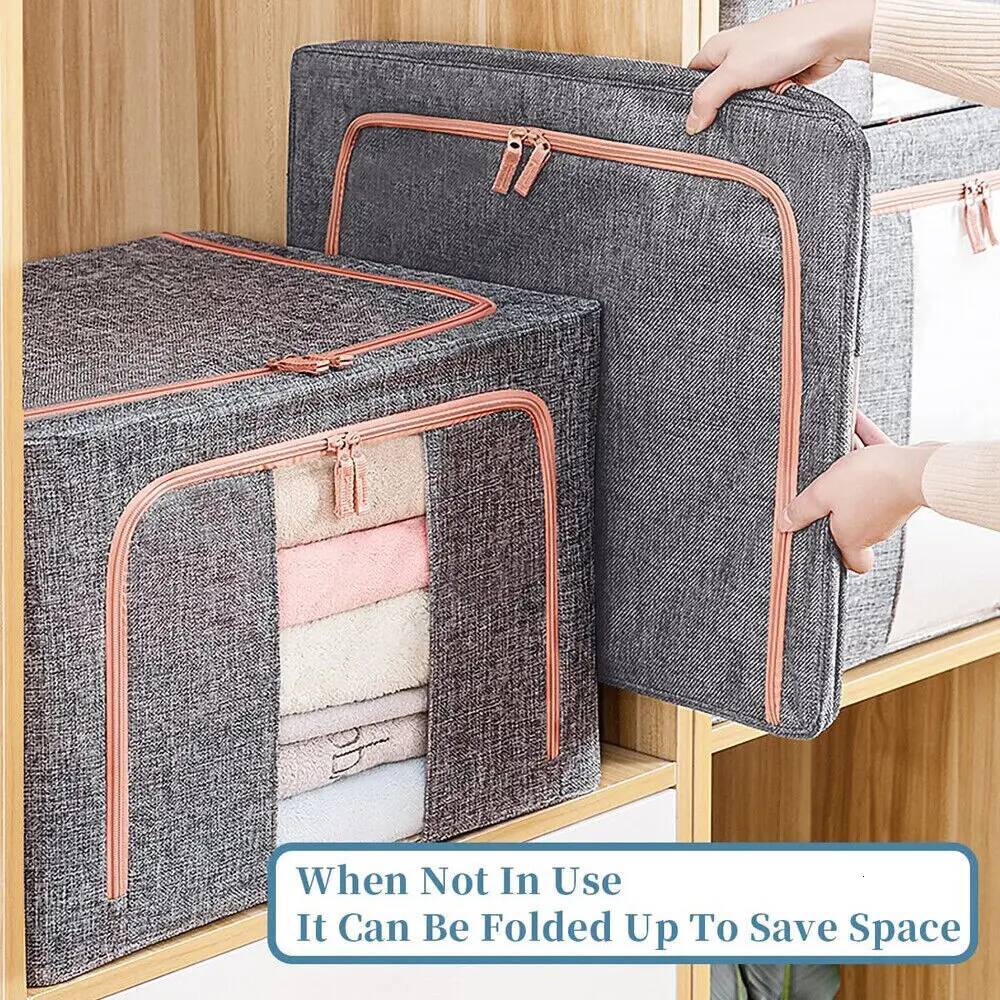 24/66l/100l Cotton And Linen Folding Fabric Storage Boxes Large Moving Crushed Steel Frame Clothes Quilt Toy Organizer ddmynov - view 4
