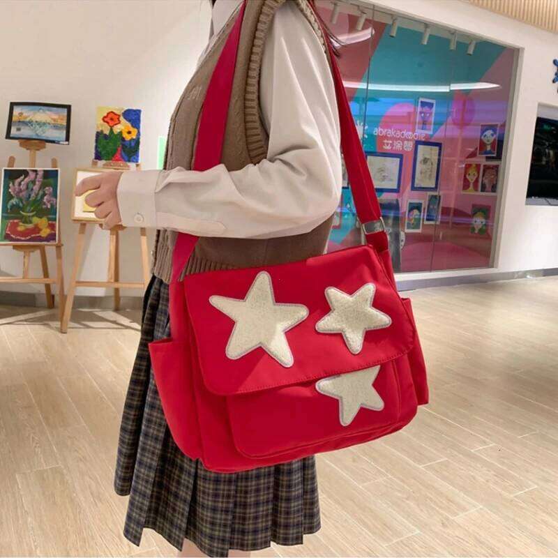 Women Star Pattern Y2k Messenger Casual Tote Lady Simple Large Capacity Shoulder Bag Girl Travel School Bookbag Handbag