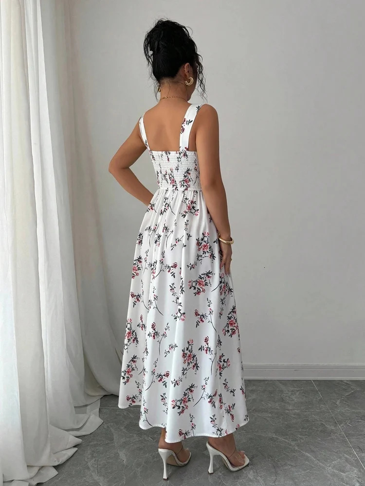 Summer Womens Printed DressSleeveless DressesFloral DressesBackless DressesElegant Dresses For LadiesWhite Dresses 260104