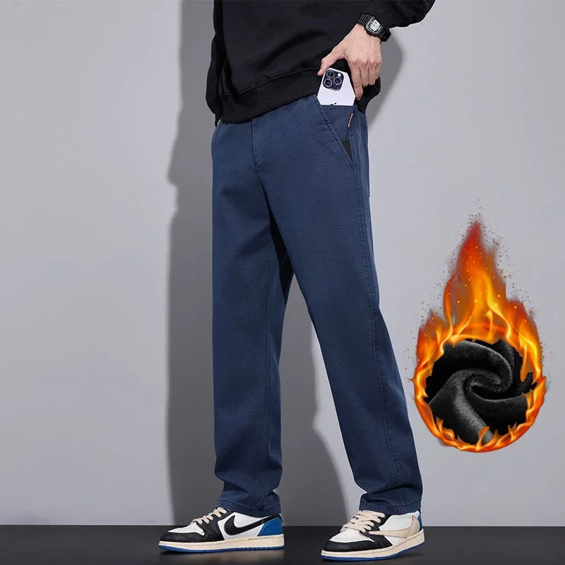 2025 Men Snow Warm Plush Fleece Pants Male Trend Fashion Versatile Sweatpants Baggy Straight Leg Slim Fit Daily Casual 251225