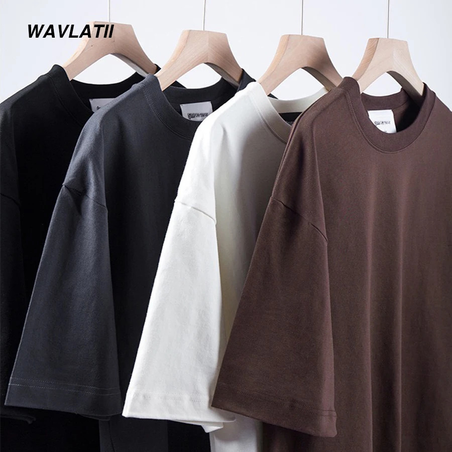 WAVLATII Men Oversized T shirts Female 260 GSM Casual White Streetwear Tees Black Solid Basic Summer Tops for Young WMT2401 260104