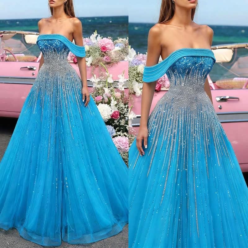 Gorgeous Evening Dresses Off-Shoulder Sleeveless Rhinestone Crystal Tassel A-Line Dresses Party Banquet Gowns Customized Vestido De Novia