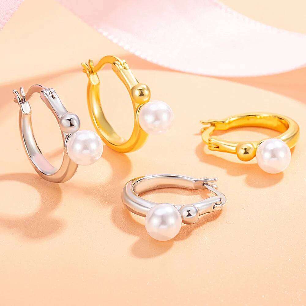 925 Sterling Silver Circle Pearl Earrings Ladies Fashion Simple Birthday Party Wedding Anniversary Jewelry Gift
