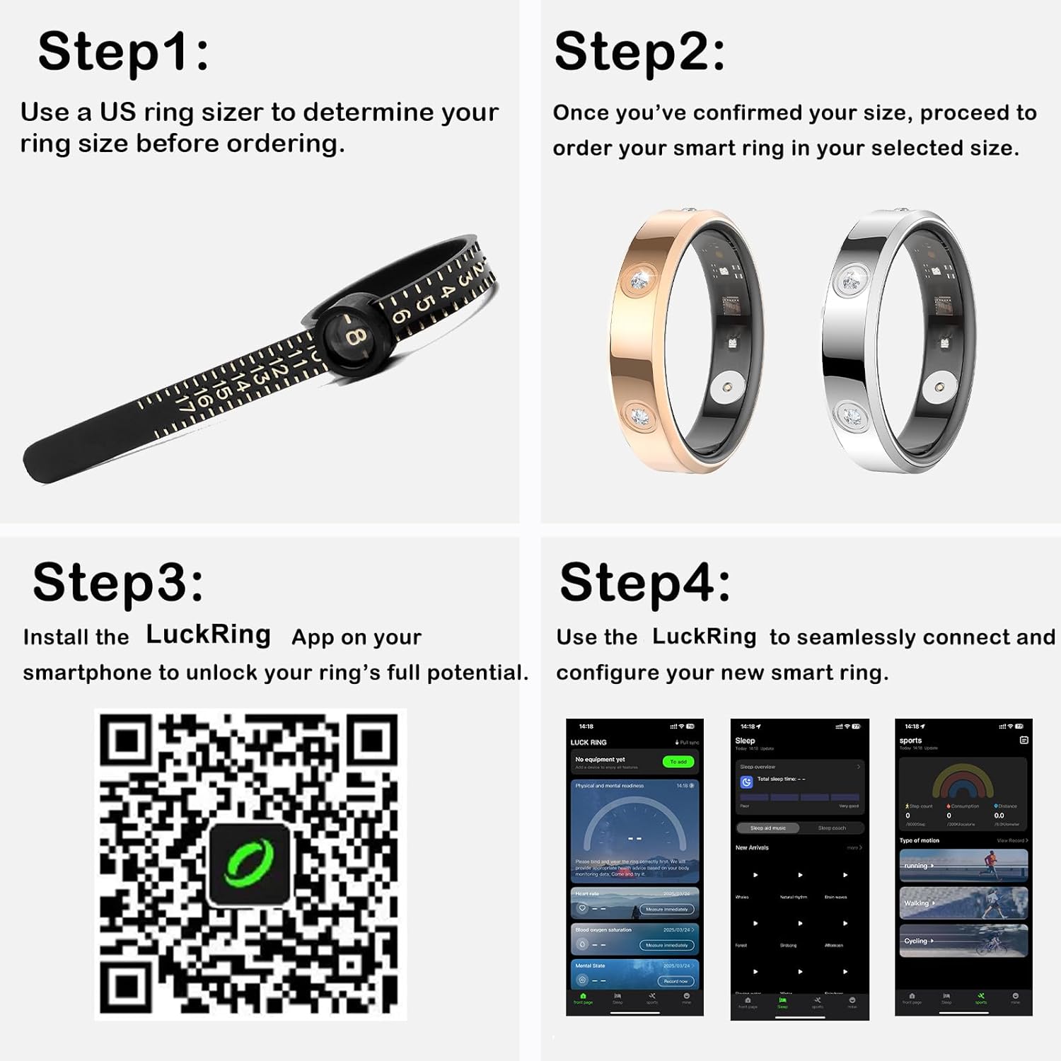 HR01 Smart Ring for Women Fitness Ring Health Ring with Diamonds Fitness Tracker with Heart Rate Sleep Monitor No Subscription Fee for Android iOS