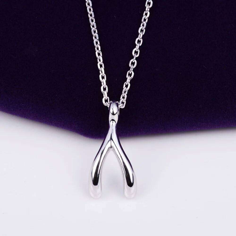 925 Sterling Silver Necklace Lucky Wishbone Pendant Ladies Fashion Simple Birthday Party Wedding Anniversary Jewelry Gift