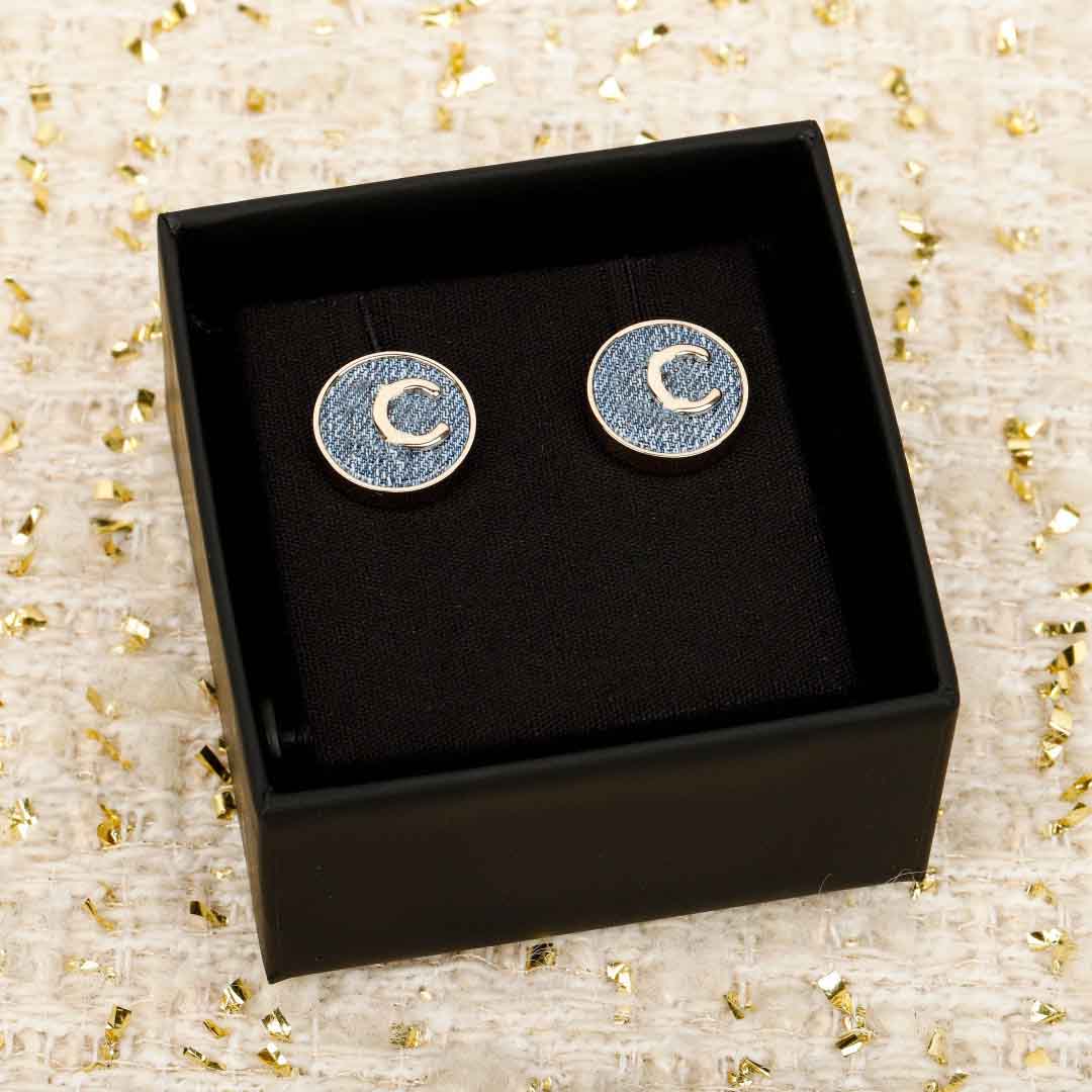 2026 Luxury quality charm round shape stud earring with blue jean cloth design in 18k gold plated have stamp PS6287B