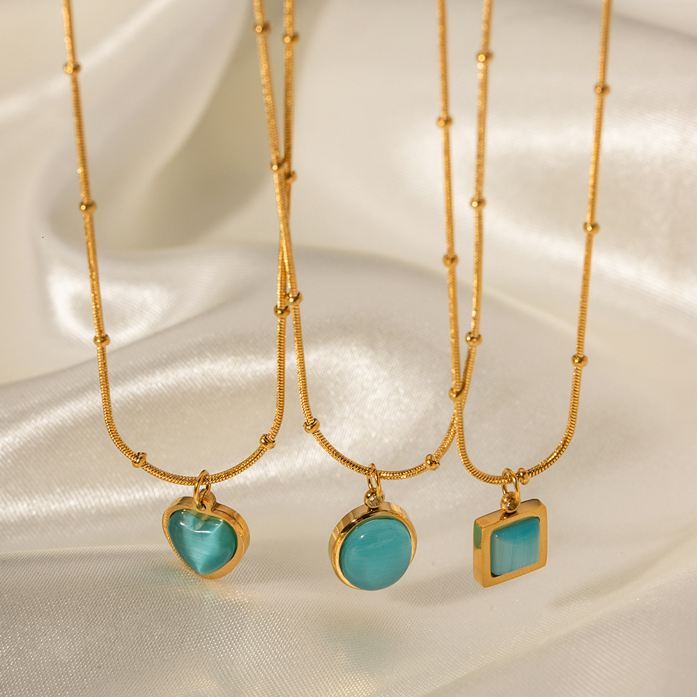 2023 New Stainless Steel Blue Cat's Eye Stone Square Niche Design High-end Necklace Fashion Item
