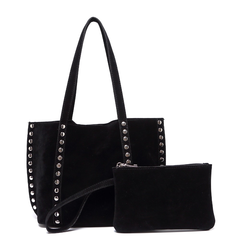 Retro Rivet Large Capacity Tote Bag Flannel Shoulder Bag Autumn and Winter Portable Women's Bag Casual Composite Bag