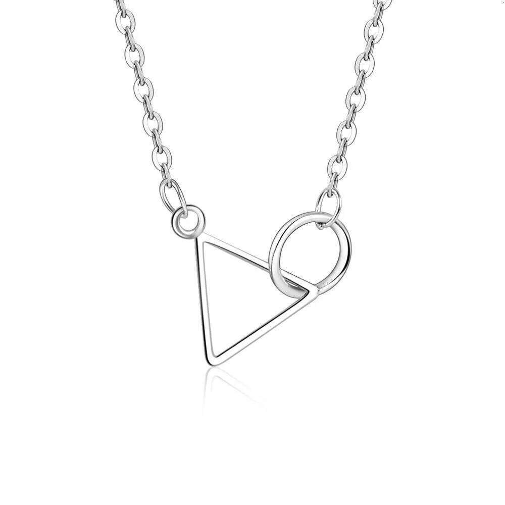 925 Sterling Silver Necklace Geometric Triangle Round Pendant Ladies Fashion Simple Birthday Party Wedding Anniversary Gift