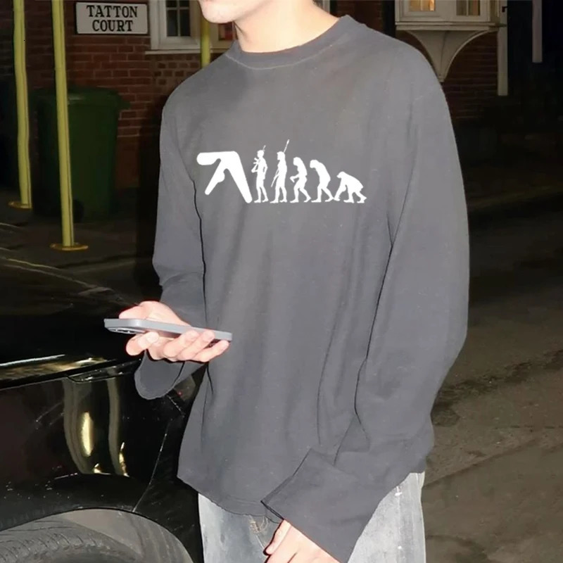 Aphex Twin Mens T-Shirt Cotton Autumn Graphic Oversized Aesthetic Korean Fashion Long Sleeve Tops Tees Y2k Streetwear Clothing 250104