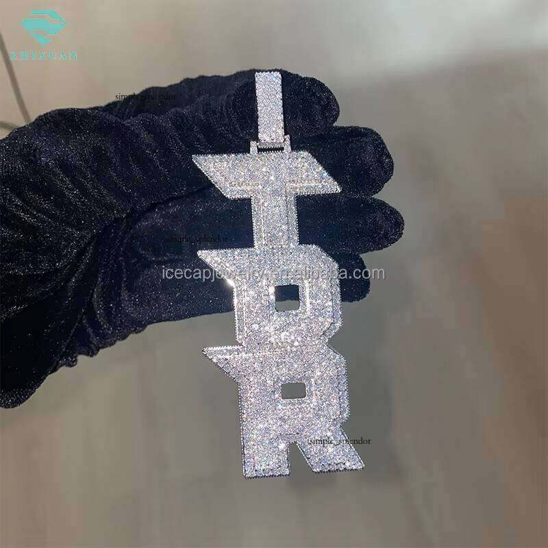 Custom Men's Hip-Hop Jewelry Rose Gold 925 Sterling Silver VVS Moissanite Moissanite Two-Tone Luxury Initial Pendant