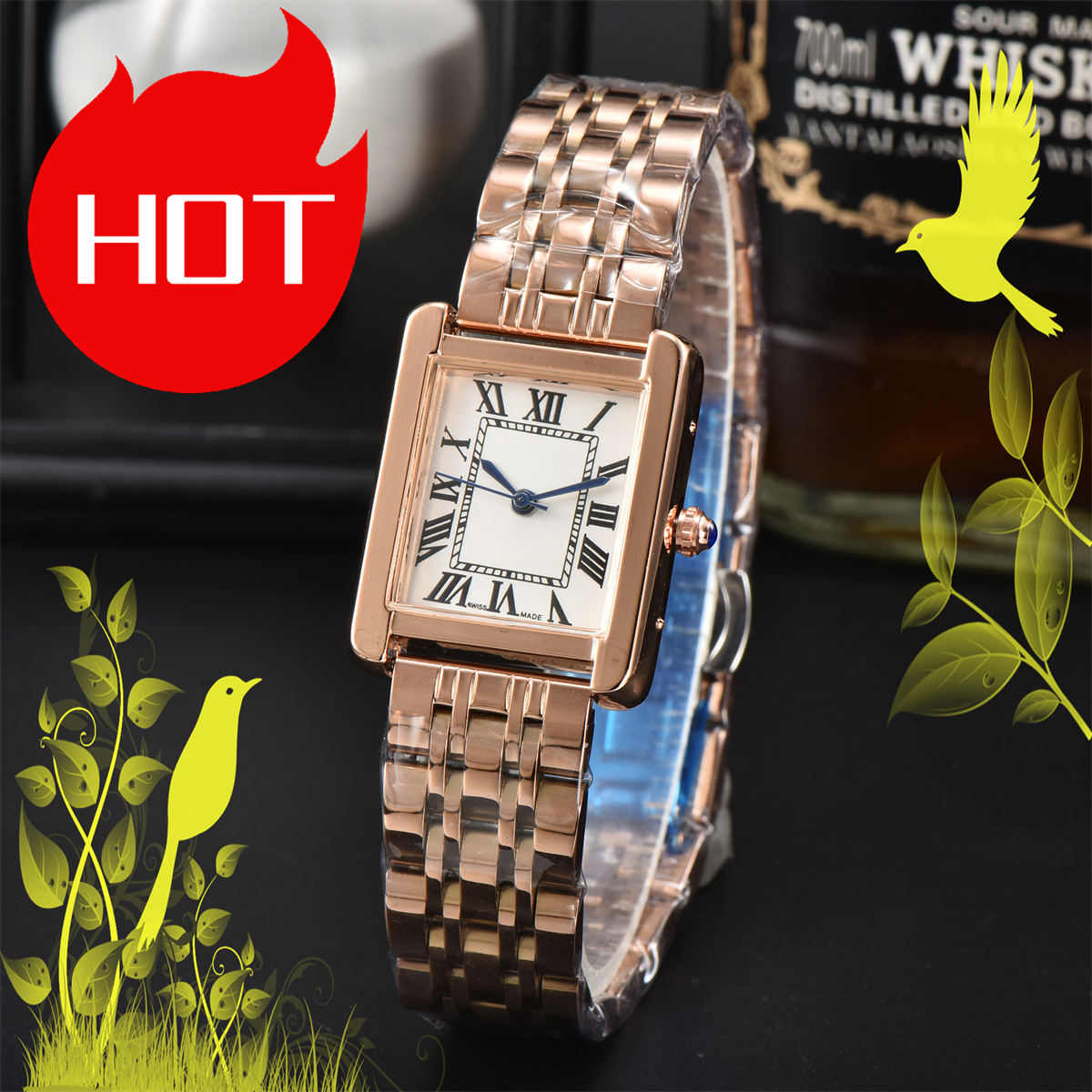Luxury Womens TANKity Square Watch Designer Watches Quartz Movement Stainless Steel Bracelet Sapphire Glass Waterproof women Wristwatches #539