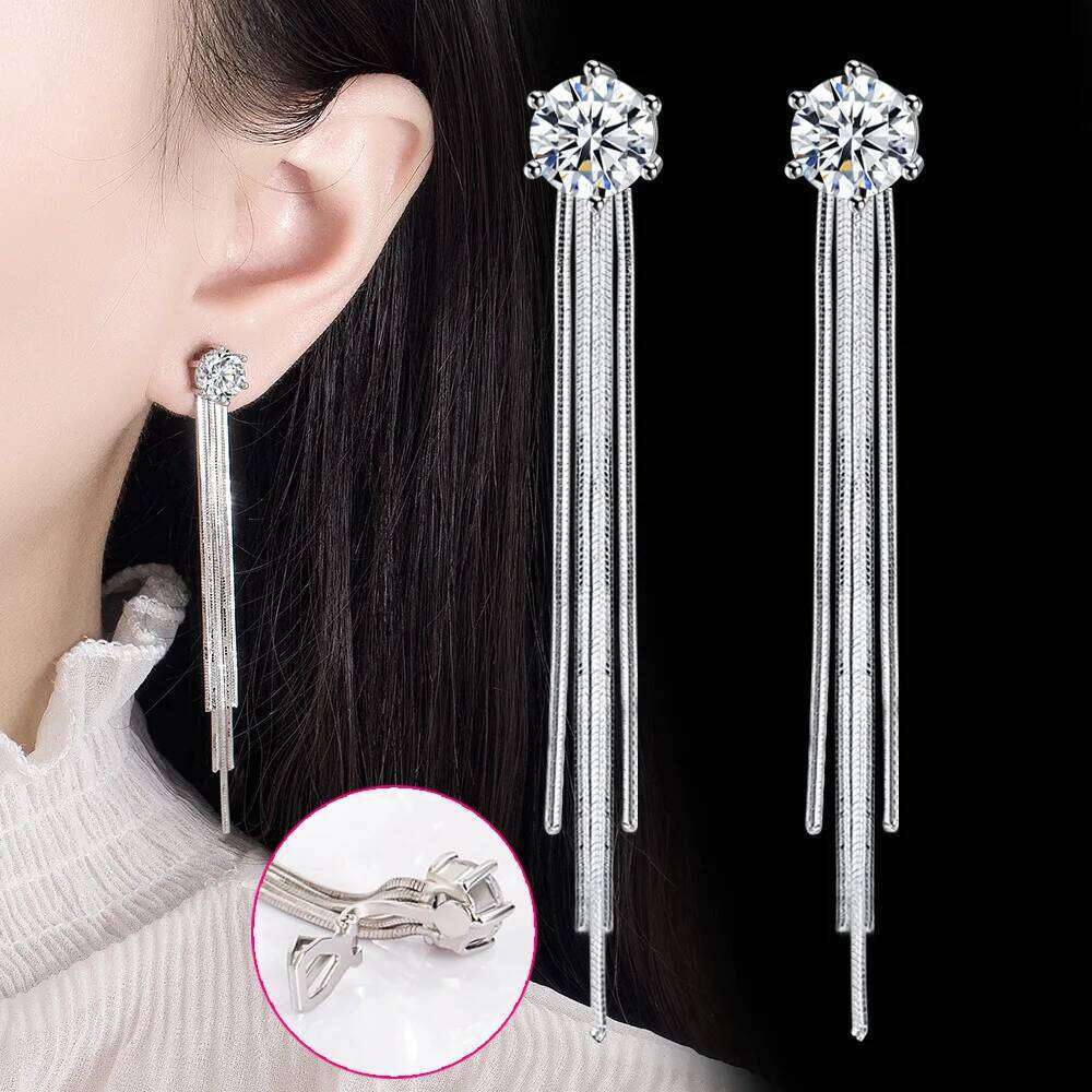 925 Sterling Silver Long Fringe Zircons Earrings Ladies Fashion Simple Birthday Party Wedding Anniversary Jewelry Gift