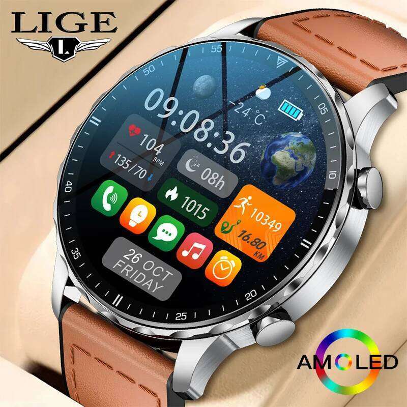 LIGE New Magnetic Leather Strap Smartwatch Men Health Monitor Man Watches BT Calling Sports Smart Watch For Android ios 26T0105