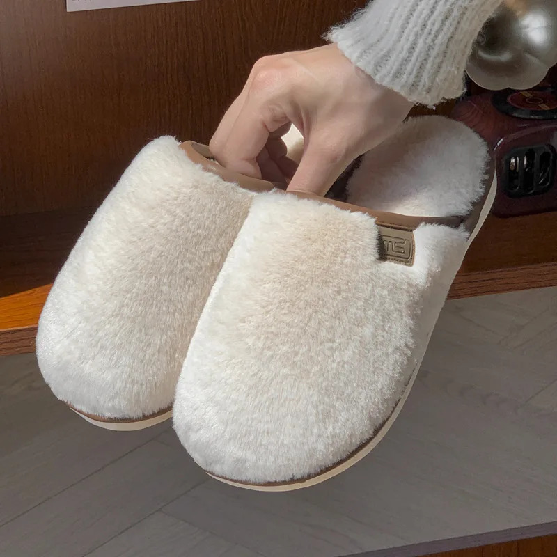 Asgard Womens Winter Fur House Slippers Fuzzy Couple Bedroom Flat Slides Soft Sole Plush Fluffy Shoes 260104
