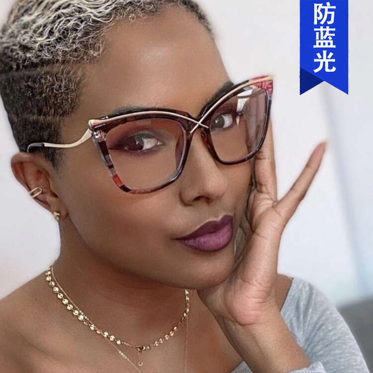 X Cat Eye Metal 2022 New Anti-Blue Light Large Frame Non-Prescription European and American INS Trend Retro Glasses