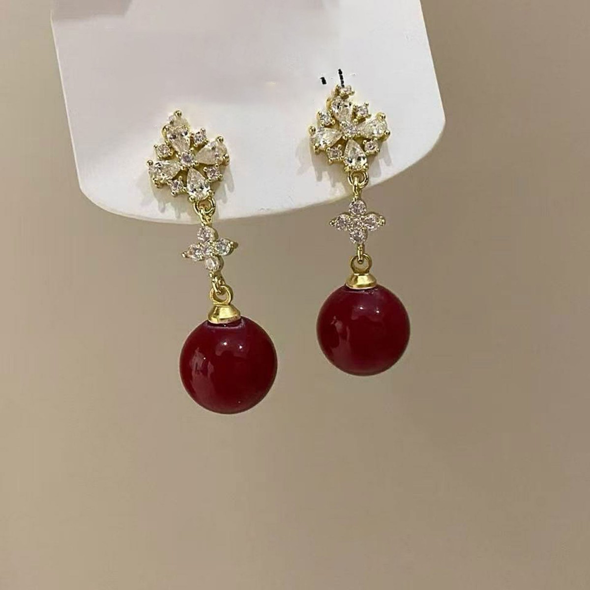 18K Real Gold Plated Silver Needle Resin Round Zircon Flower Stud Personality Light Luxury High-end Earrings - view 4