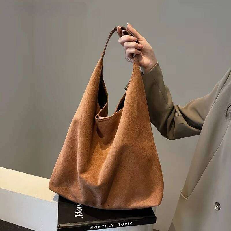 Casual Vintage Shoulder Tote Bag Set For Women 2-IN-1 Suede Pure Color Large Capacity Shopper Totes 2026 Winter New Handbags