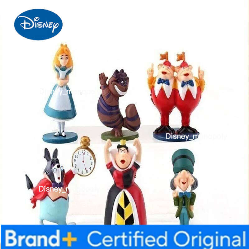Disney 6Pcs/Set Cartoon Alice Adventures In Wonderland Action Figure Anime PVC Toys Collectible Model Doll Cake Decoration Gifts H260105