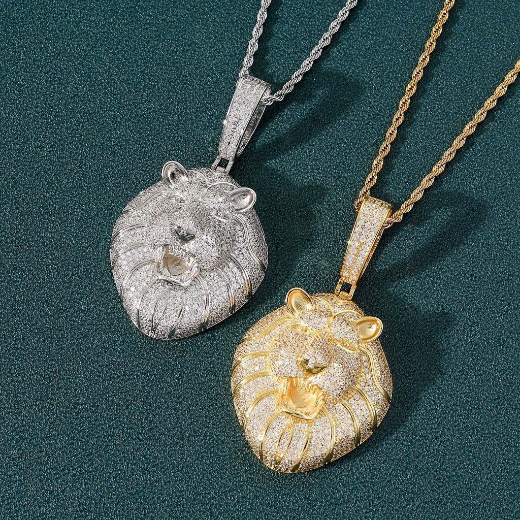 The Best-selling Hip-hop Necklace Features a lion Head Pendant with Moissanite Diamond Accents Made of 925 Sterling Silver