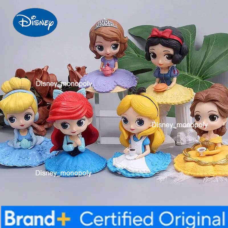 Disney 10cm Q Posket Snow White Sofia Alice Belle Mermaid Aurore Princess Figures Toys Collectible Model Dolls Cake Decoration H260105 H260105
