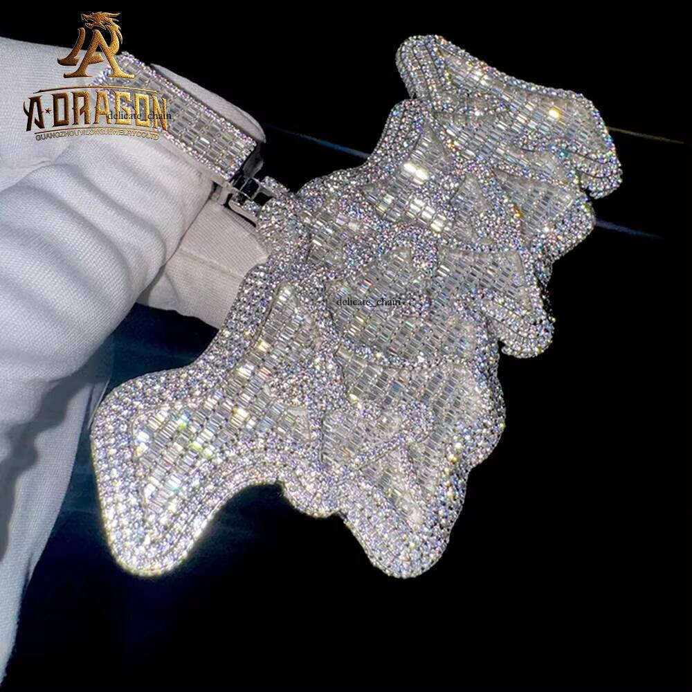 Custom D Color VVS Silicon Pendant 925 Silver Ice Emerald Cut Passed Moissanite Tester