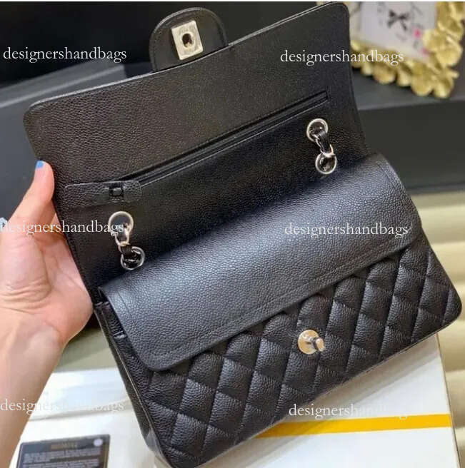 10A Designer Mirror Quality Giant Double Flip Cover Bag Luxury 25cm 30cm Genuine Leather Caviar Sheepskin Classic All Black Wallet Quilted Handbag with Box 1112