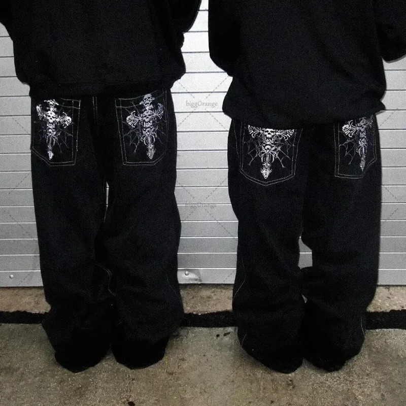 vintage 2000S American Hip-hop Punk Rock Fashion Versatile Jeans Men Harajuku Y2K Casual Gothic Straight Wide-leg Pants Women 251231