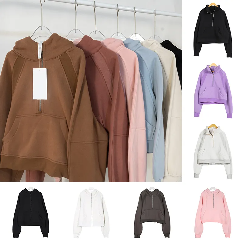 Thick Scuba Womens Yoga Hoodies Plus Velvet Jackets Autumn And Winter Hoodys Sports Half Zip Terry Designer Sweater Chothing Loose Clothes