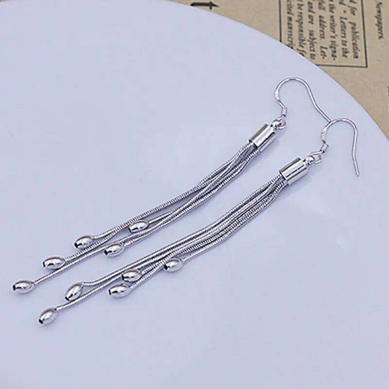 925 Sterling Silver Chain Fringed Earrings for Ladies Fashion Simple Birthday Party Wedding Anniversary Jewelry Gift