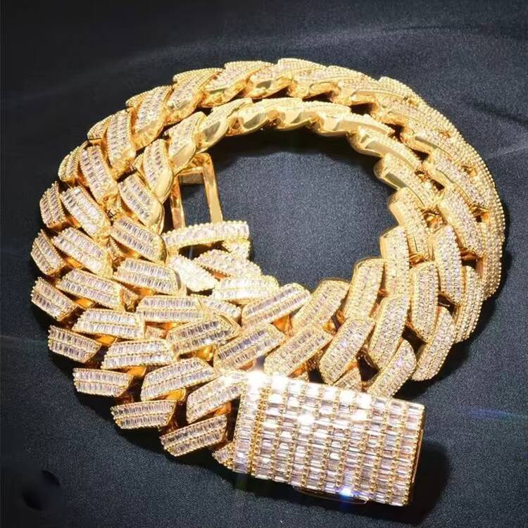 Custom 20mm Baguette Cuban Link Chain Rapper Necklace Fine Jewelry S925 Silver VVS Baguette Moissanite Cuban Chain for Men