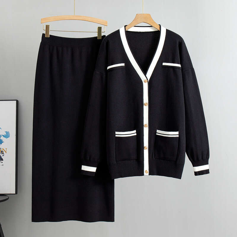 Fashion Loose Knit Sweater and Skirt Set Casual Two-Piece Knit Cardigan Set Midi Skirt Outfit for Autumn Winter Free Shipping