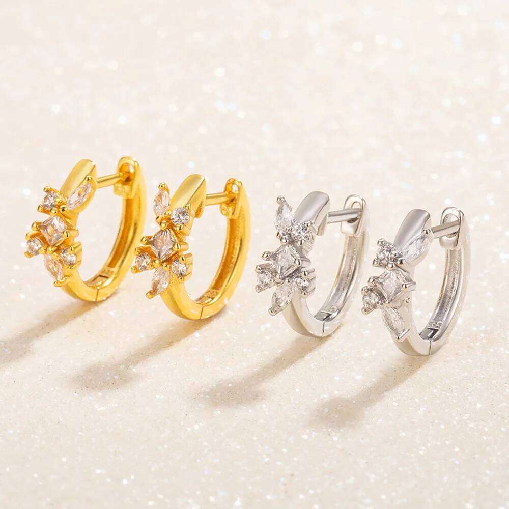 925 Sterling Silver U-shaped Leaf Zircons Earrings Ladies Fashion Simple Birthday Wedding Anniversary Jewelry Gift