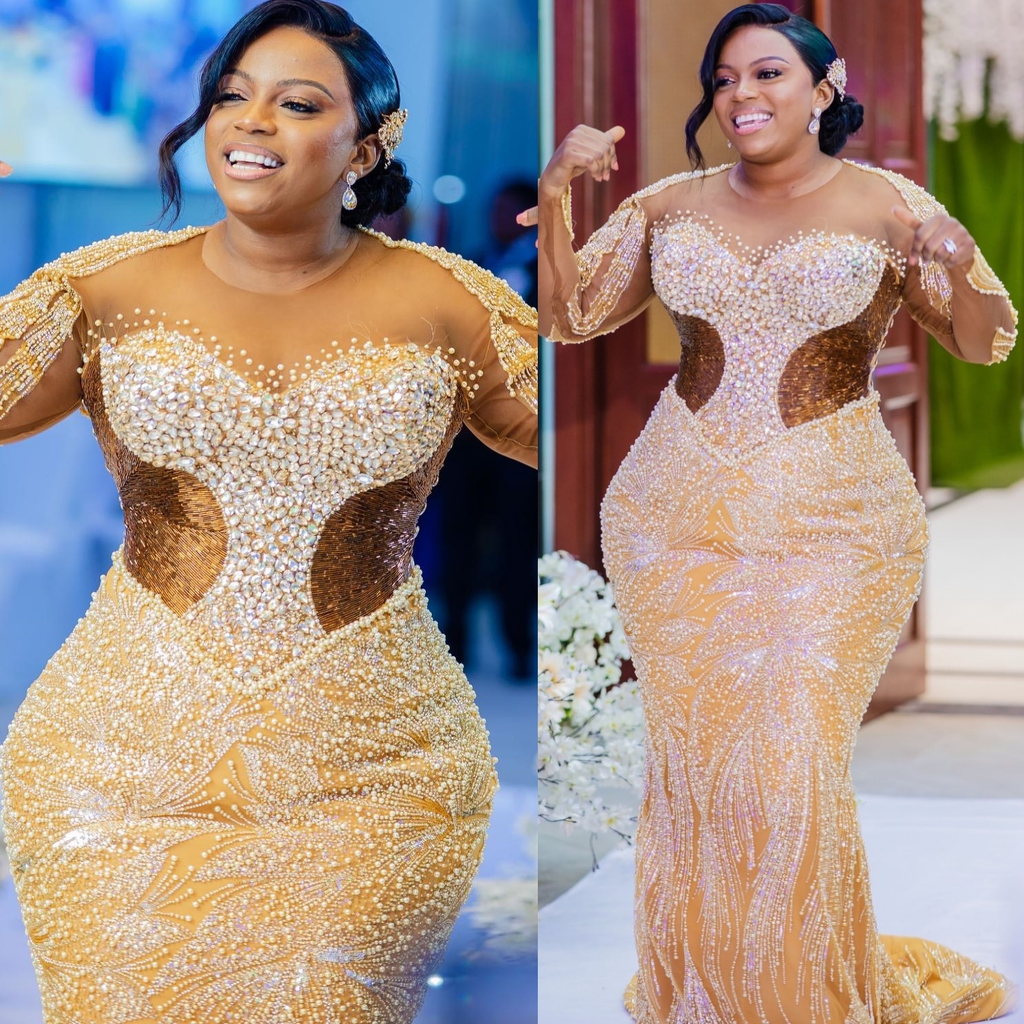 2026 Aso Ebi Gold Mermaid Prom Dresses Beaded Crystals Sheer Neck Sequined Evening Formal Party Second Birthday Engagement Gowns Dress For Special Occasions