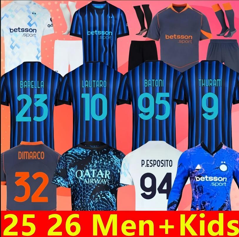 Inter MilanJersey 24 25 26 LAUTARO Martinez Maglia 9 THURAM 23 BARELLA Soccer Jerseys 16 FRATTESI 28 PAVARD 95 BASTONI fans men kids kit uniforms shirt 66