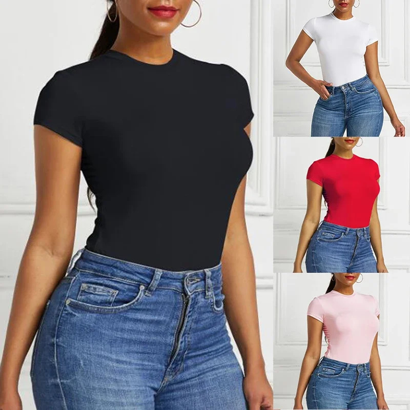Solid Bodysuit Short Sleeve O Neck Sexy Open Basic Overall Tight Fitting Body Top Skinny Female 251231
