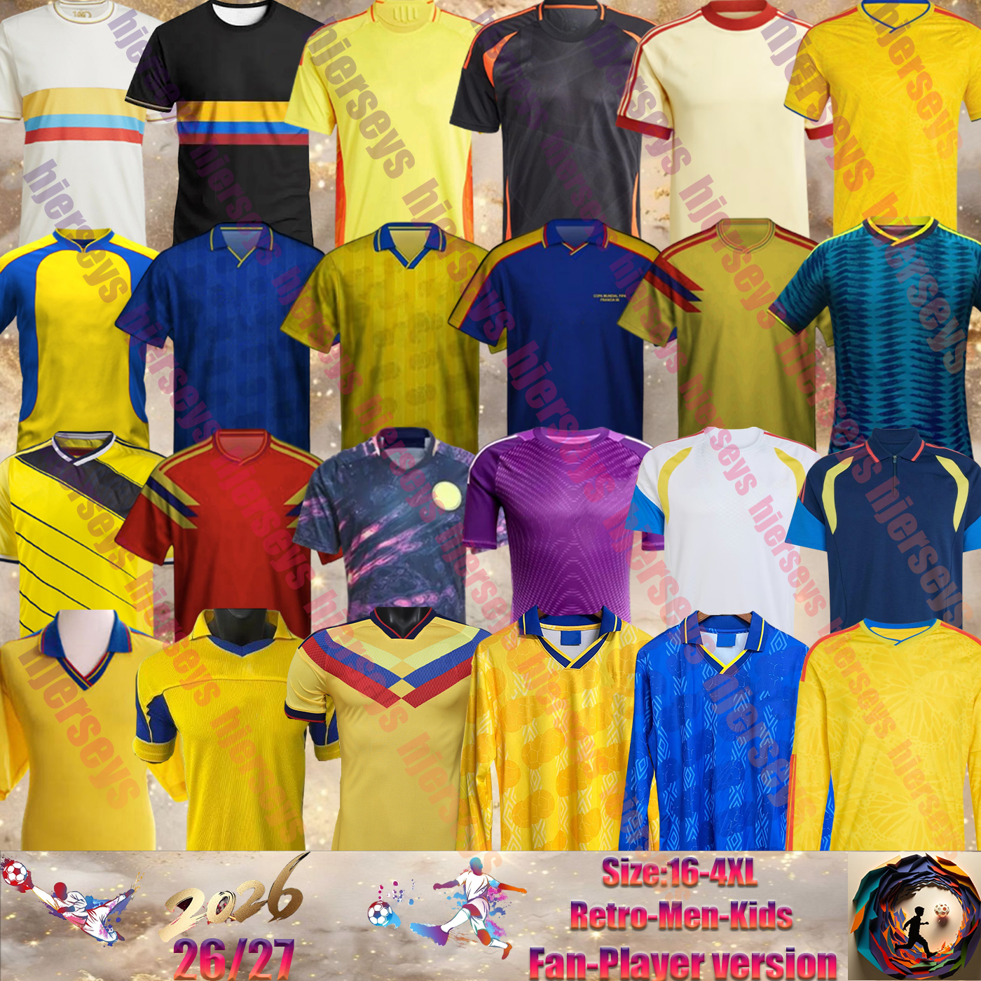 26 27 Colombia Soccer Jersey 90 94 98 01 03 05 10 14 100 Valderrama Retro JAMES Home football T shirt CUADRADO classic commemorate Collection Camiseta de futbol maillot