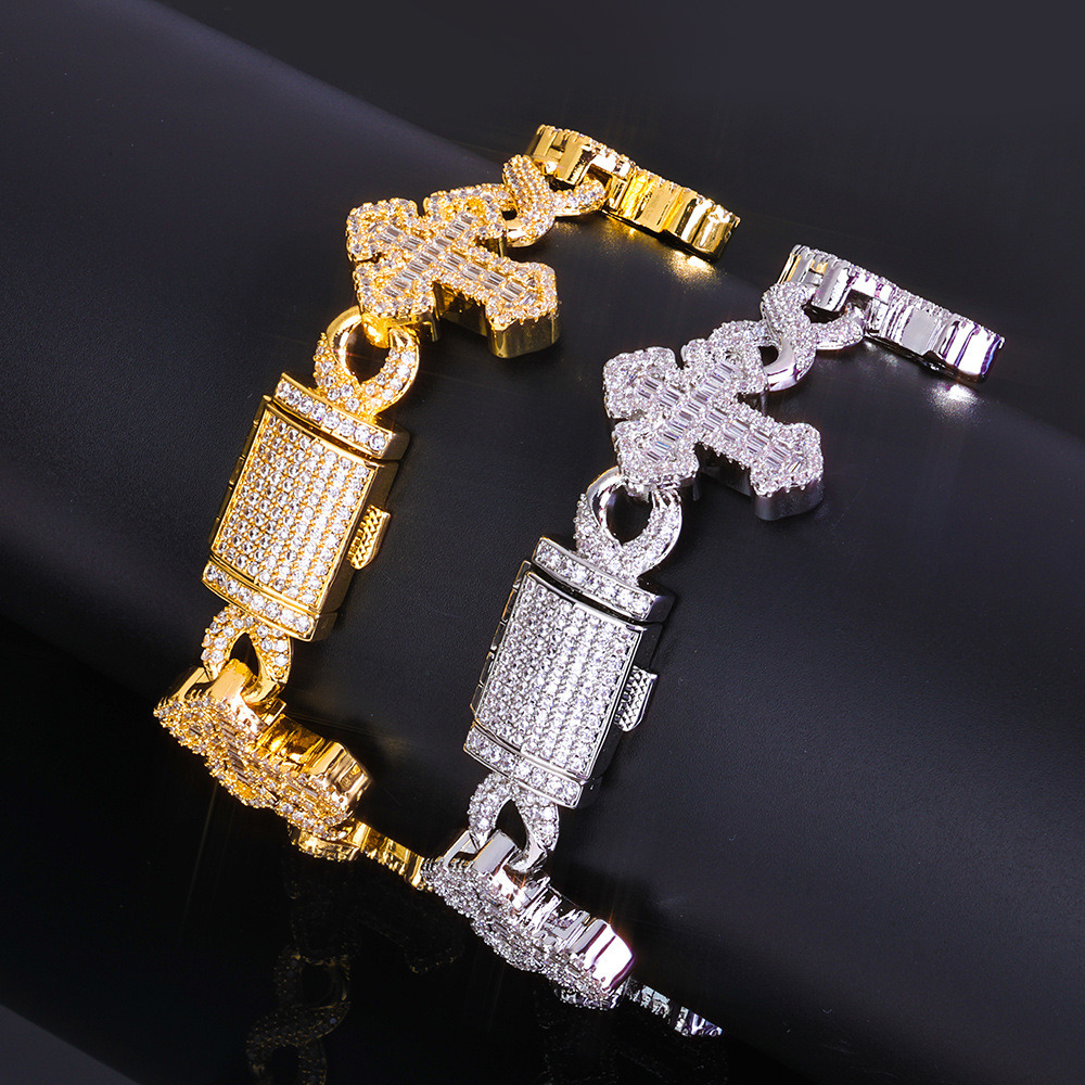 Cross Design Hip Hop Jewelry Sier Charm Iced Out VVS Baguette Moissanite Cuban Bracelet Ddmylucky