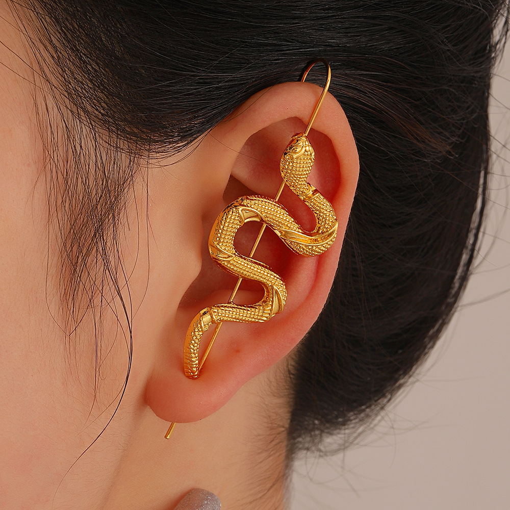 INS Creative Personality Snake-shaped Hooks Clips Punk Exaggerated Piercing Ear Studs Simple Outline Diagonal Line Earrings