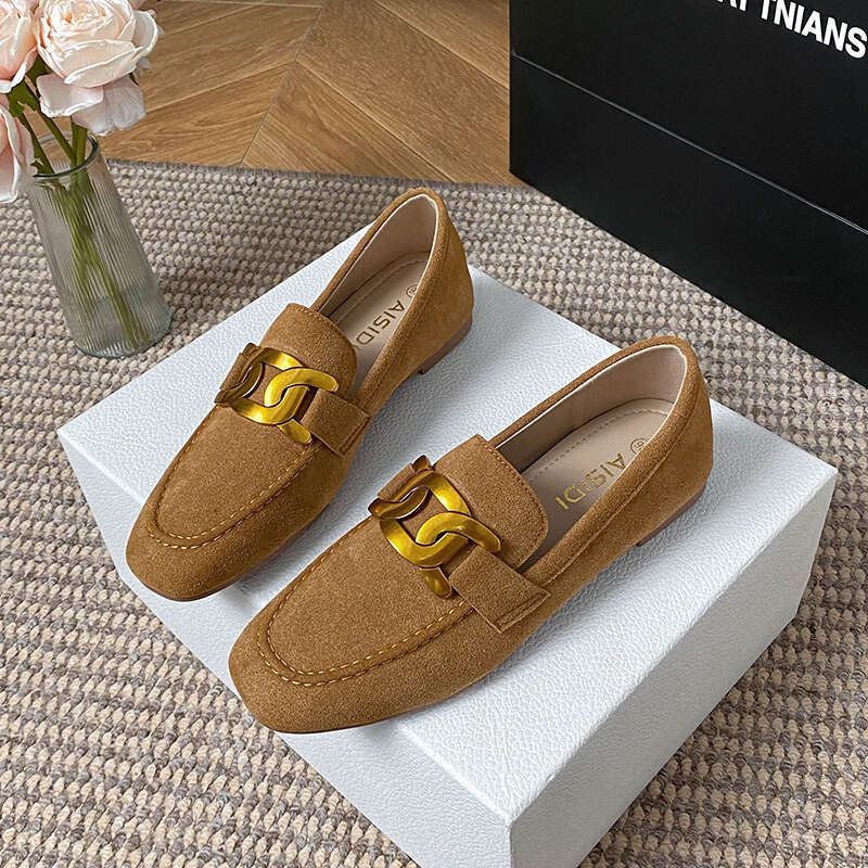 Leather Loafers for Women 2025 Autumn New Metal Buckle Height-Increasing Slip-On Shoes Large Size Free Shipping - view 3