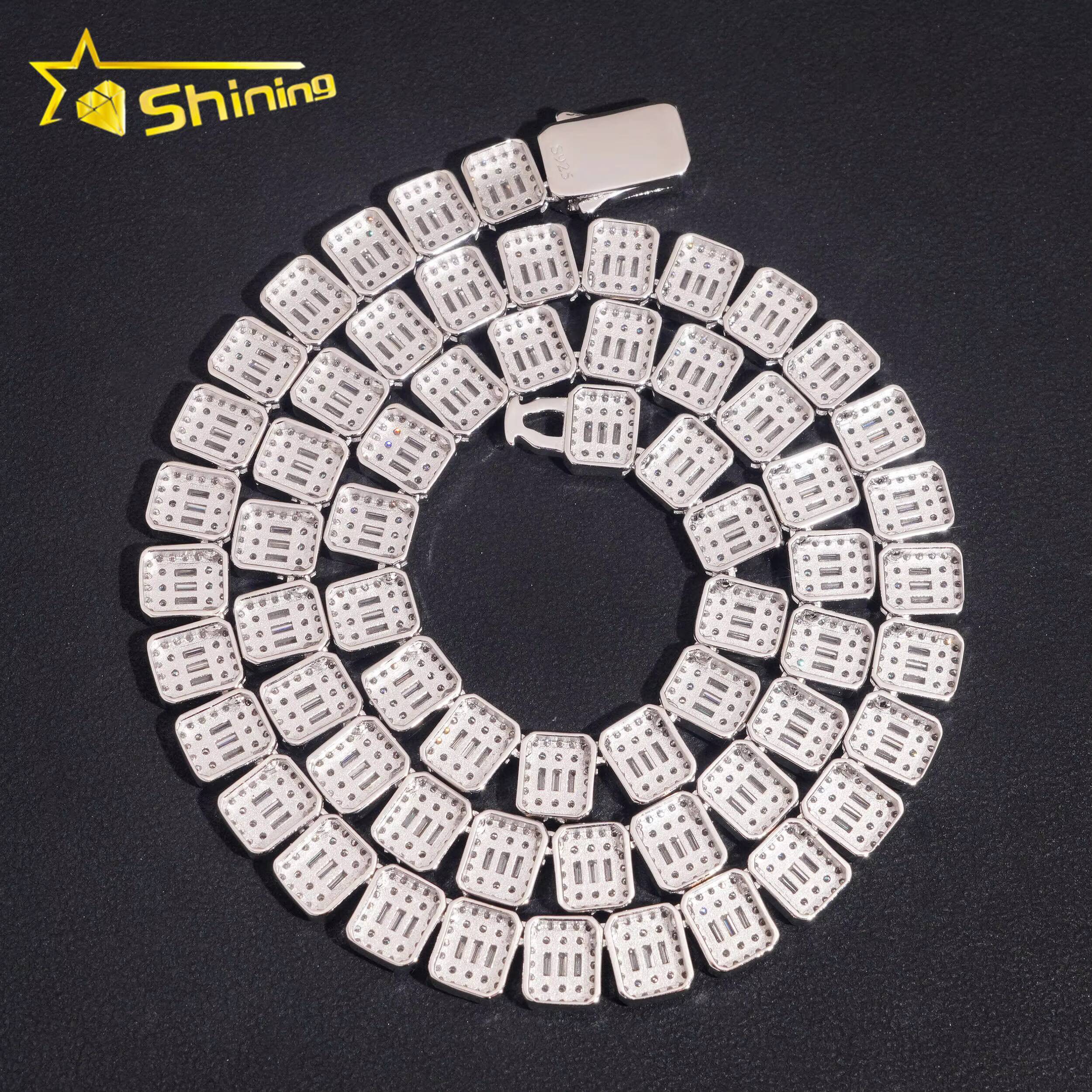 Luxury Baguette Sterling Silver 925 Iced Out Diamond Men Necklace Vvs Moissanite Hip Hop Jewelry Cluster Tennis Chain
