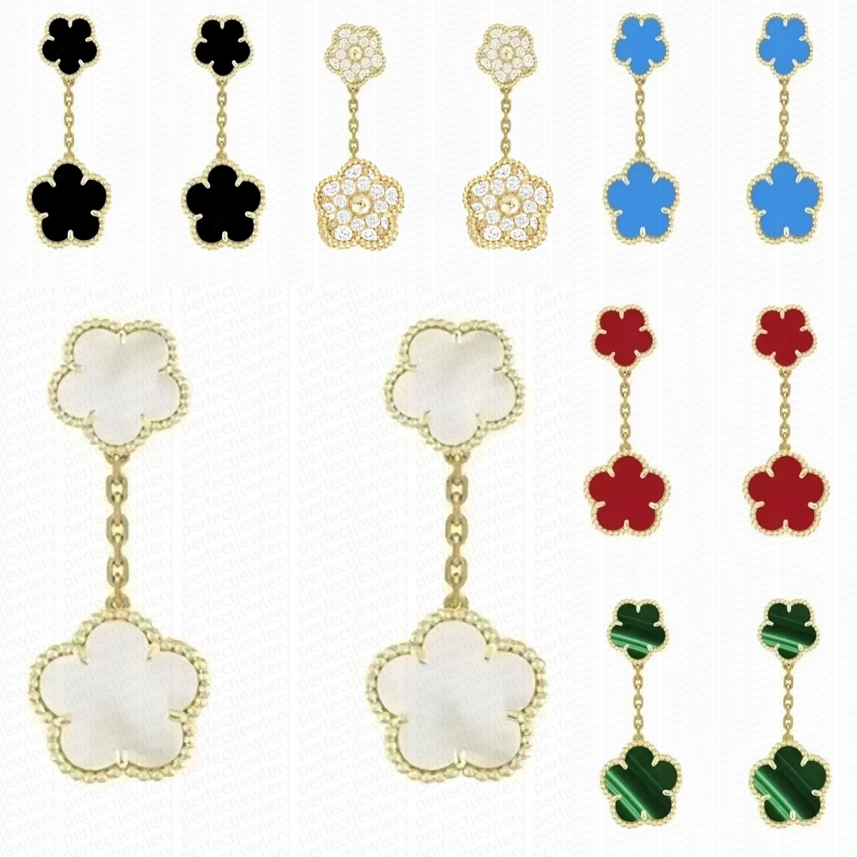 luxury jewelry designer earrings for women clover earring stud mother of pearl 2 flower black white green 18K gold plated stainless steel diamond earrings designer