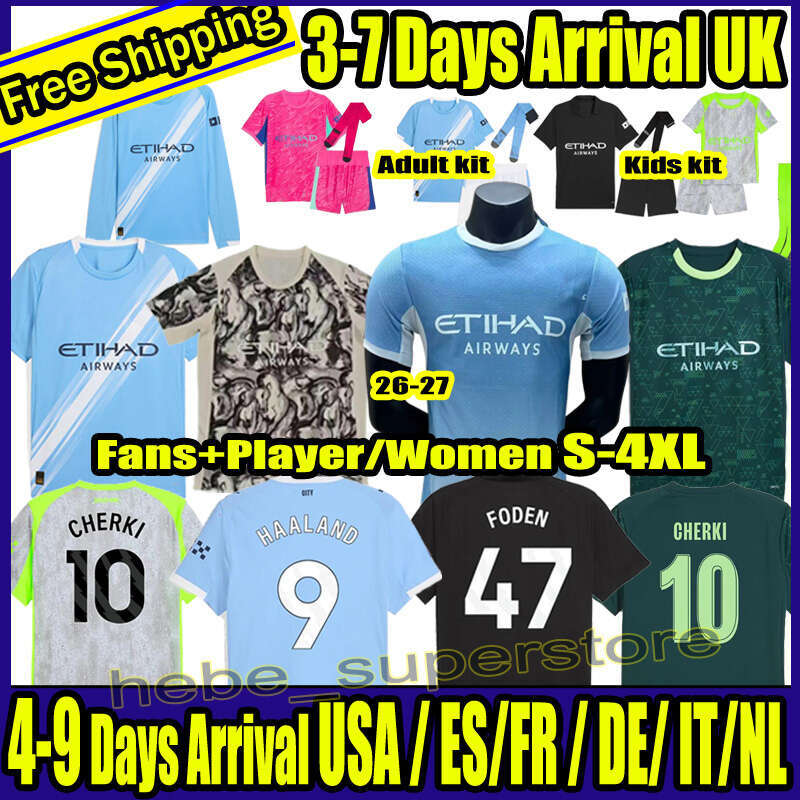 S-4XL 25 26 Mans Citys Soccer Jerseys CHERKI HAALAND DE BRUYNE FODEN PHILLIPS 2025 2026 MAHREZ BERNARDO GVARDIOL AIT-NOURI RODRIGO Football Shirt Men Kids Kit Sets