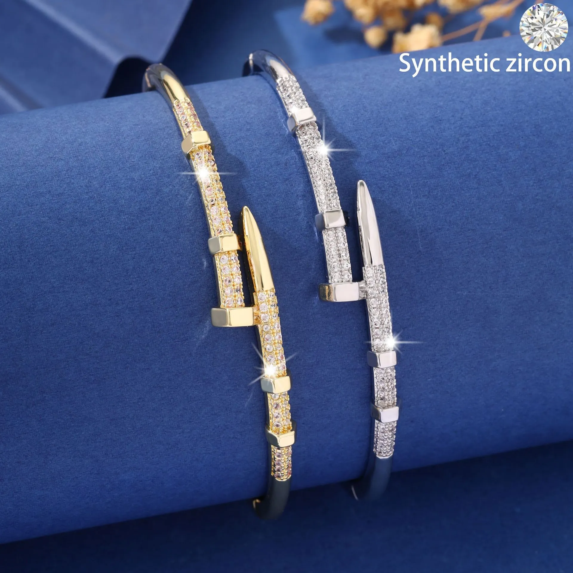 Zircon nail Designer bracelet Bangle Cuff Bracelets Paved AAA Zircon Diamond Nail Cross Shape Gold Plated Trendy Versatile Jewelry